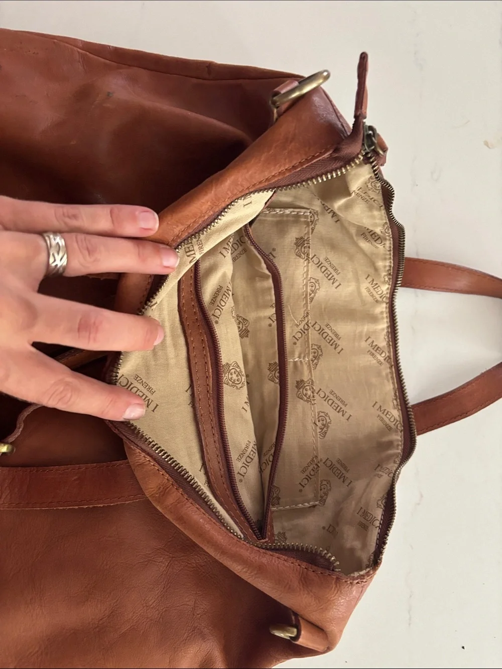 Leather Convertible Tote Backpack - Rust Brown
